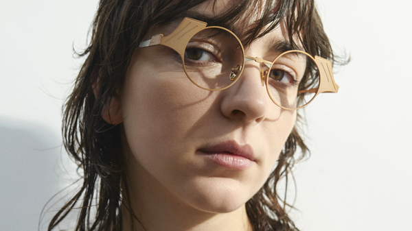 Gamine NYC Kerameikos titanium glasses, elegant round lenses in a metal frame