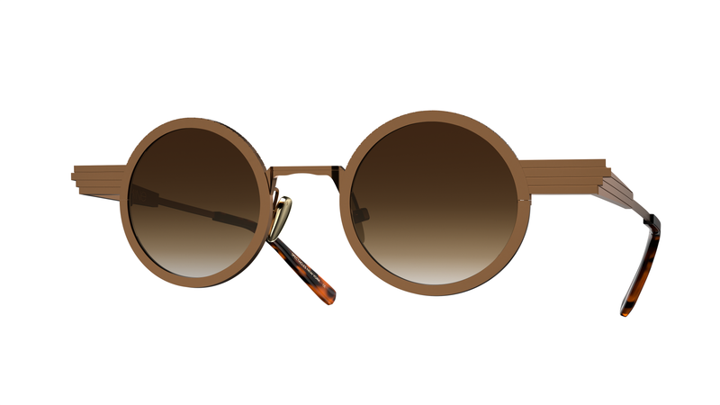 GAMINE EYEWEAR NYC UNIQUE ROUND TITANIUM COPPER SUNGLASSES BROWN LENSES