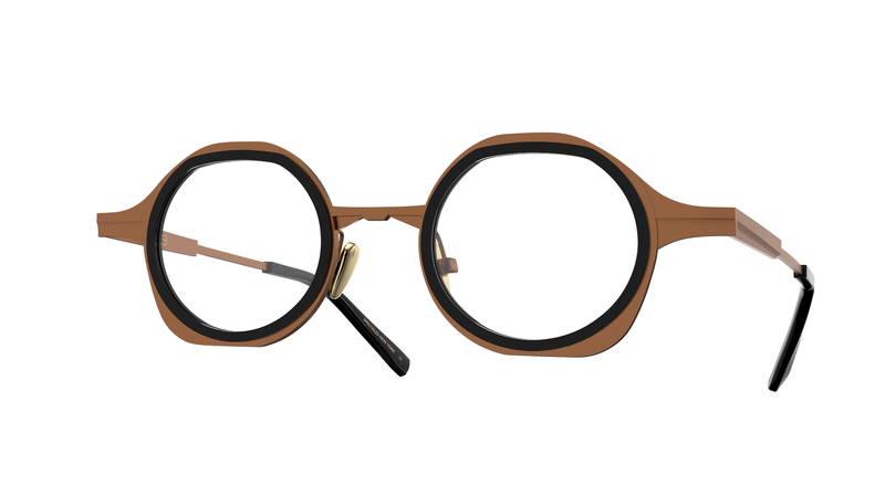 GAMINE EYEWEAR NYC MINIMALIST AND TRENDY KITA IN TITANIUM COPPER AND BLACK. PRESCRIPTION GLASSES