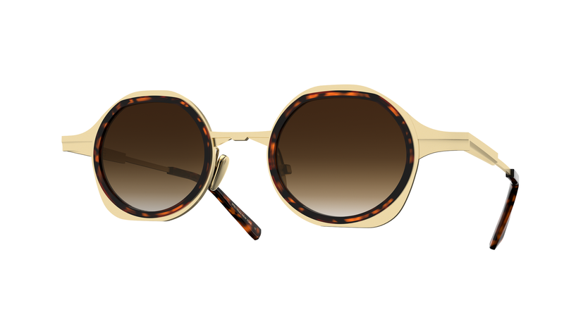 GAMINE EYEWEAR NYC MINIMALIST AND TRENDY KITA IN TITANIUM GOLD BRUSHED AND HAVANA WITH SUNLENSES