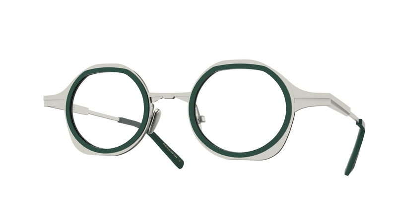 GAMINE EYEWEAR NYC MINIMALIST AND TRENDY KITA IN TITANIUM SILVER AND GREEN. PRESCRIPTION GLASSES